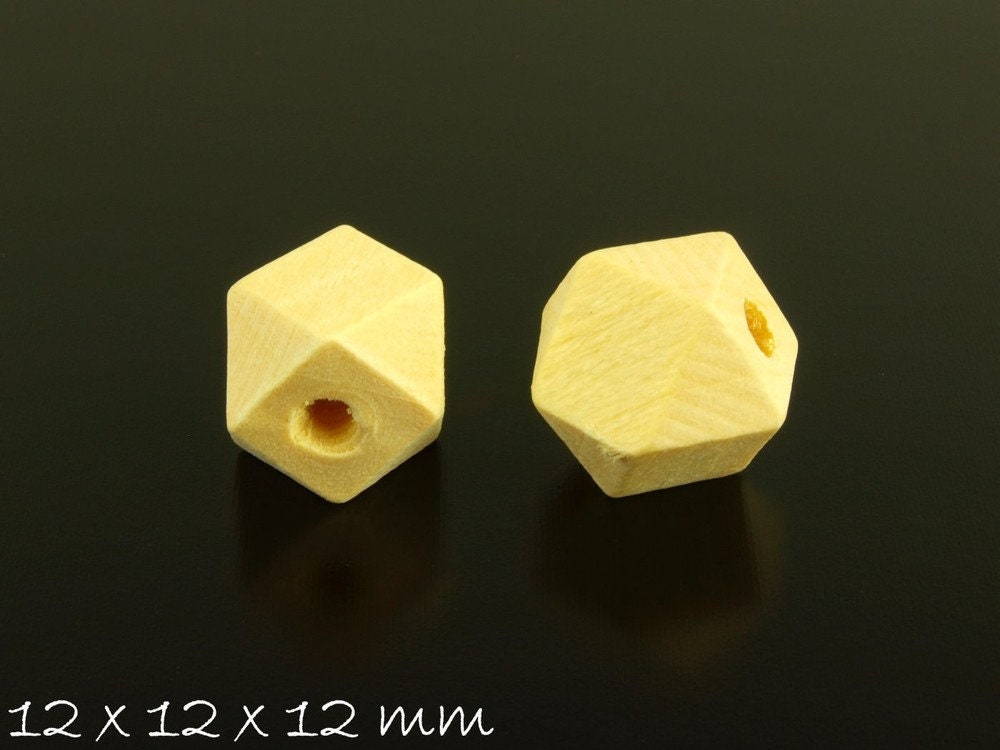 10 Stück Holzperlen, natur, beige, Polygon Ø 12 mm