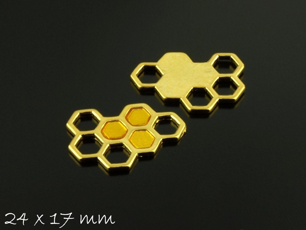 2 Stück Anhänger Wabe in gold 24 x 17 mm