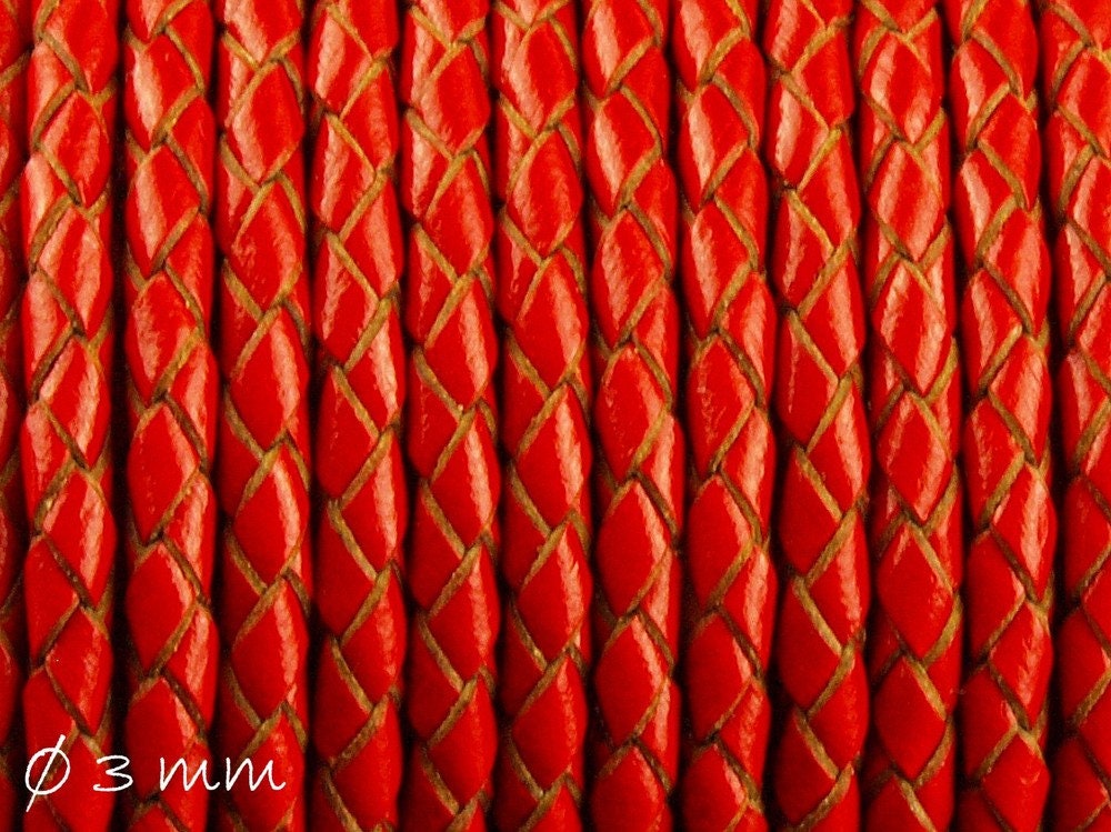3,00EUR/m - 2 m Lederband geflochten rot, 3 mm, Echtleder