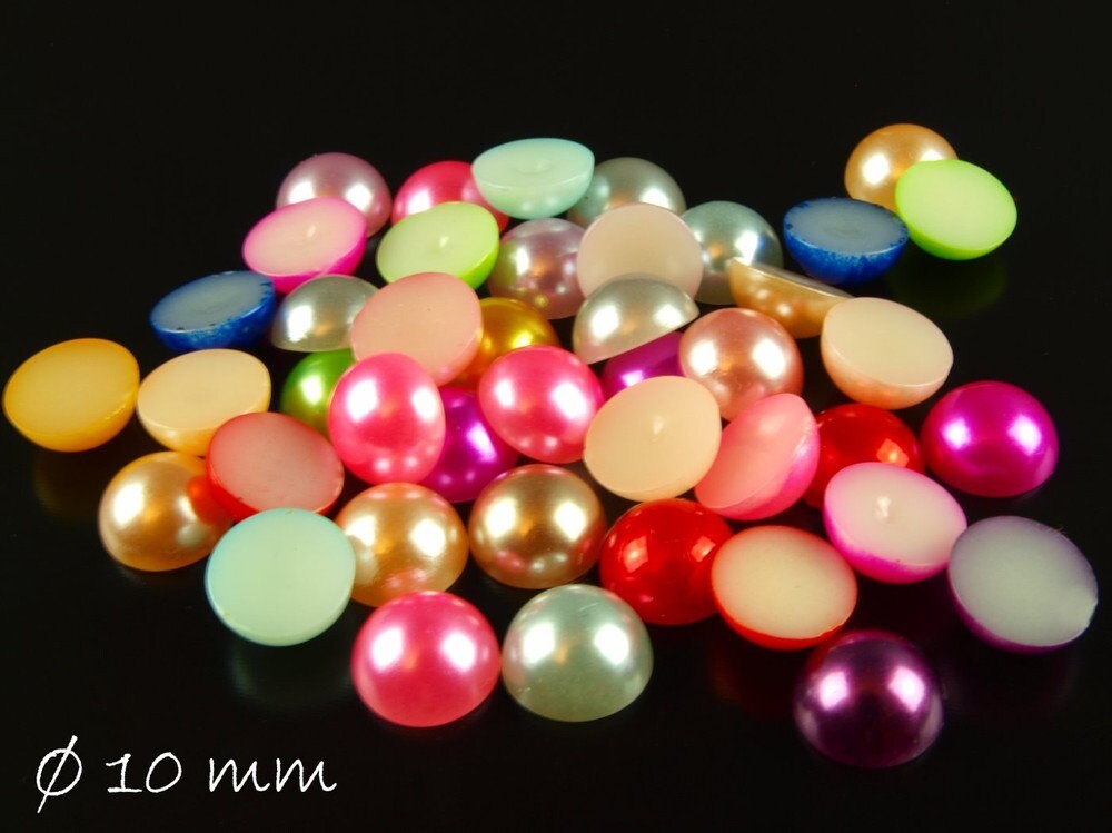 30 Stück runde Acryl Perlmutt Cabochons, 10 mm Mix Set 3