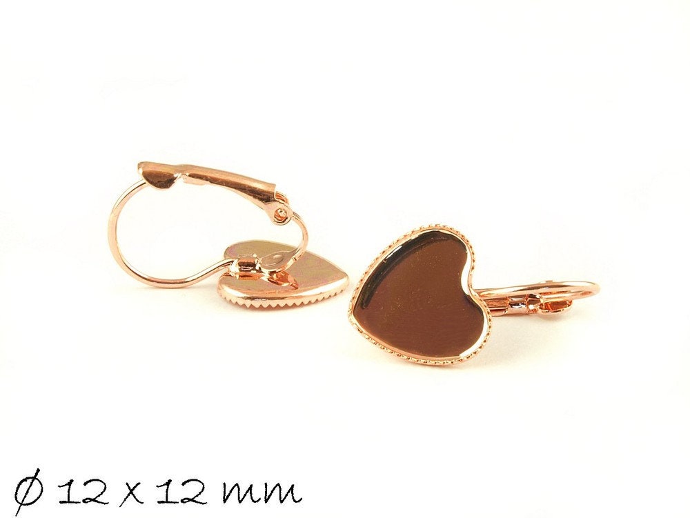 4 Stück Herzförmige Brisuren rosegold inkl. Cabochons, 12 x 12 mm