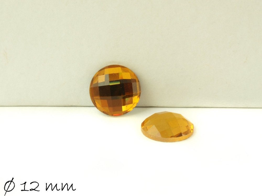 4 Stück Glas Cabochons facettiert rund, 12 mm, orange 2