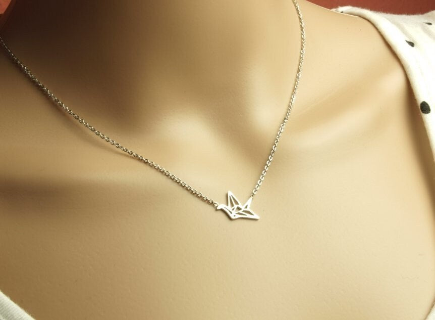 Kette Edelstahl Kranich Origami silbern