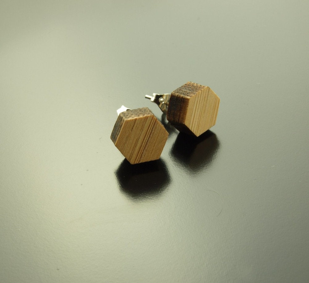 Ohrstecker Sechseck Hexagon Holz Ohrringe