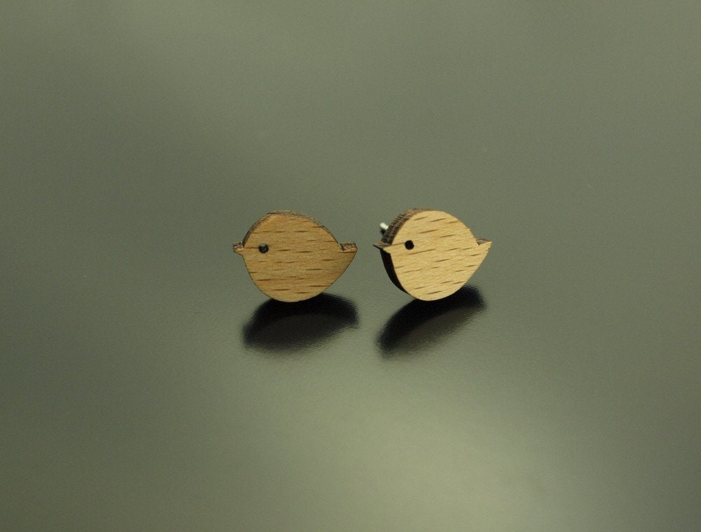 Ohrstecker Vogel Spatz Holz Ohrringe