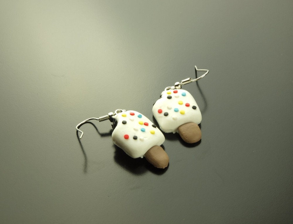 Ohrringe Eis am Stiel Fimo Clay Ohrhänger weiß