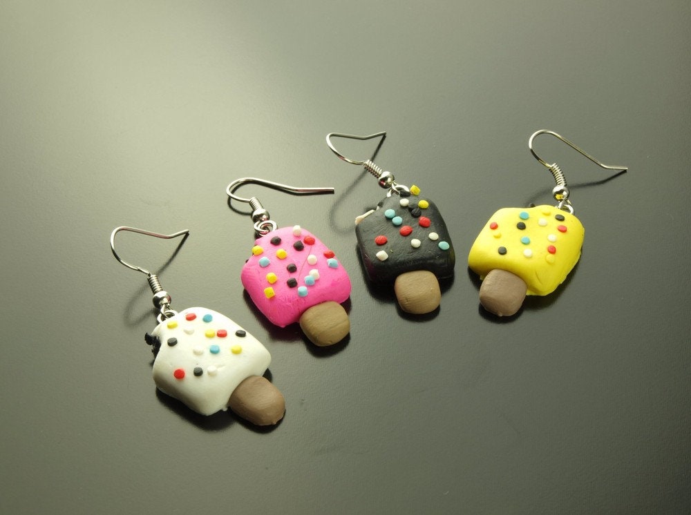 Ohrringe Eis am Stiel Fimo Clay Ohrhänger schwarz