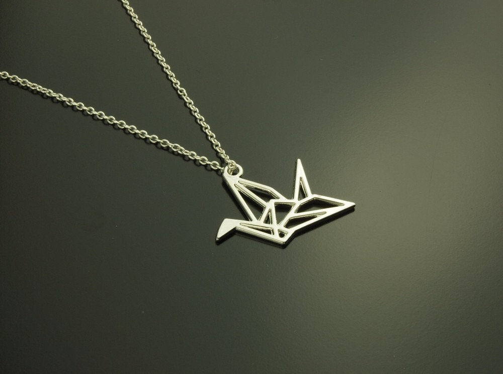 Kette Kranich Anhänger Origami silbern