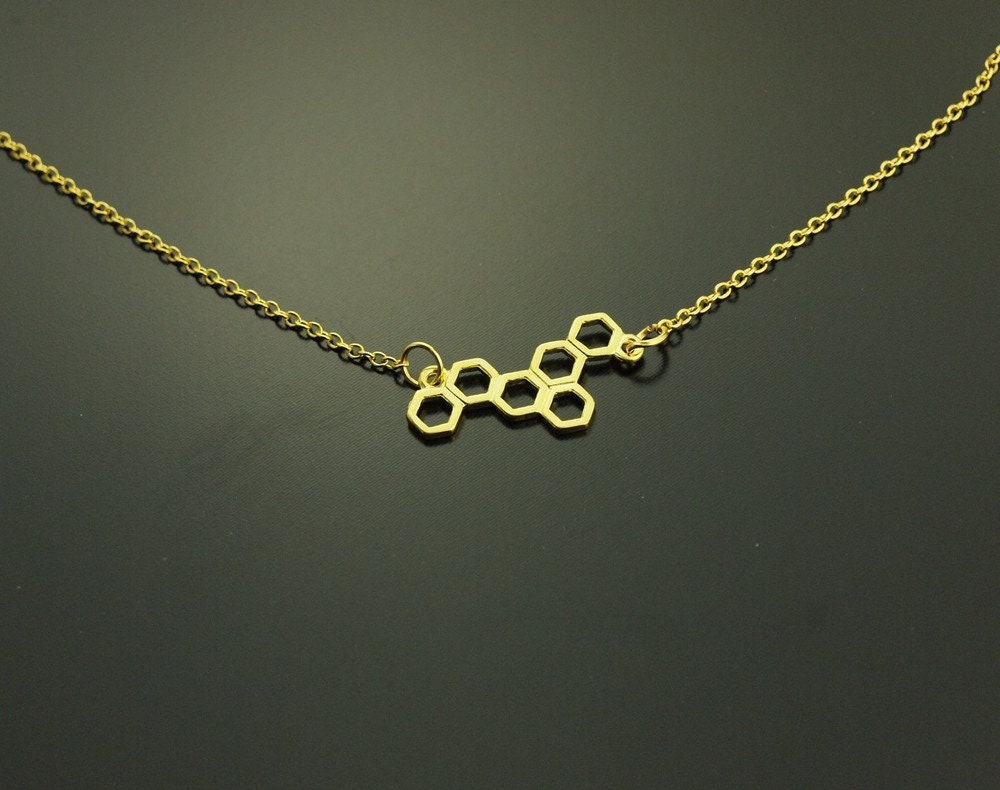 Kette Waben Hexagon Sechseck golden Anhänger Biene