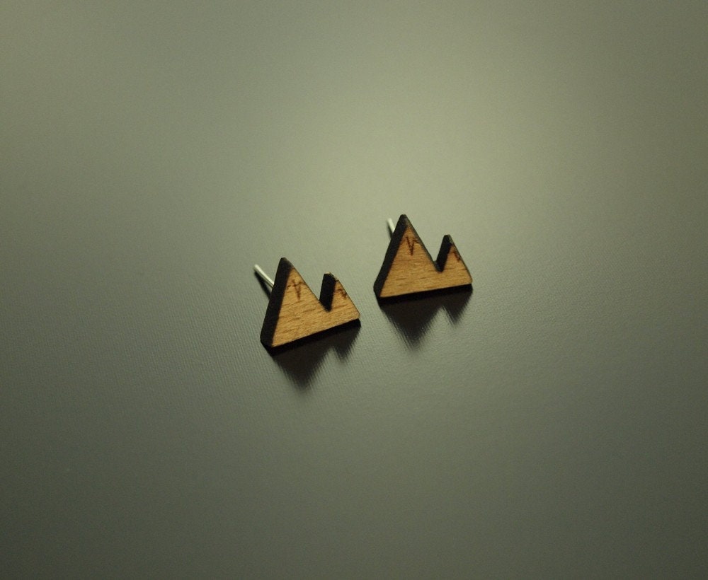 Ohrstecker Dreieck Berge Landschaft Holz Ohrringe