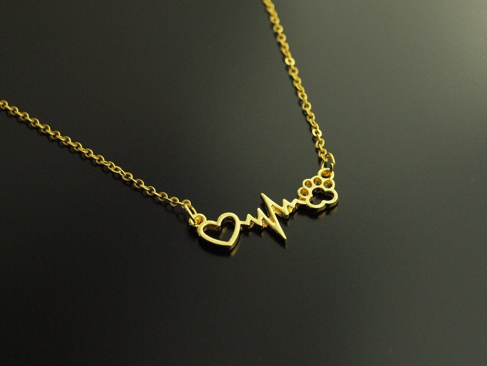 Kette Pfote Herzschlag Puls Herz Anhänger golden