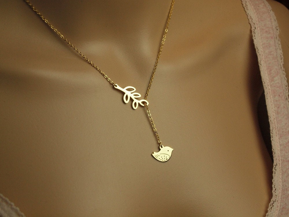 Kette Edelstahl Vogel Zweig golden