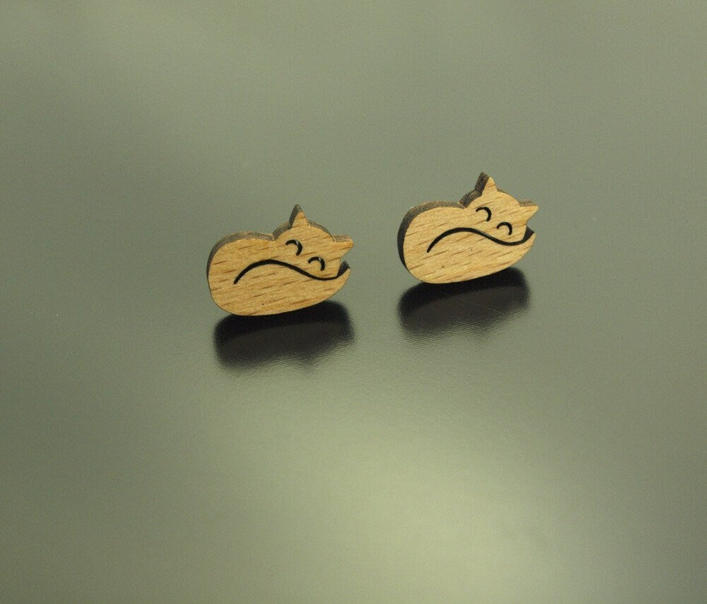 Ohrstecker schlafender Fuchs Holz Ohrringe Stecker