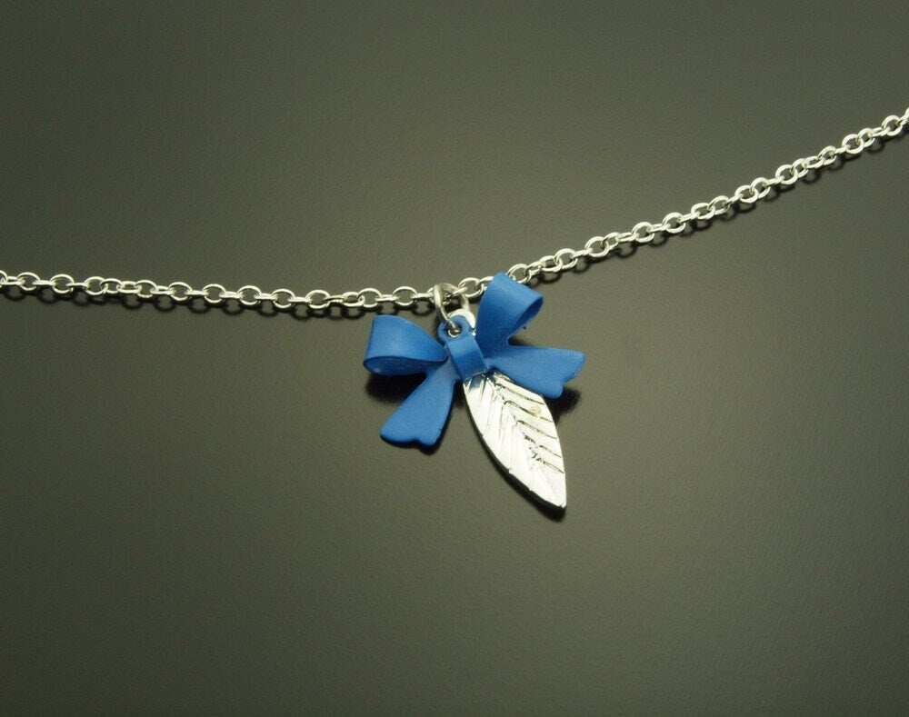 Armreif Blatt Schleife blau silbern Armband Kette