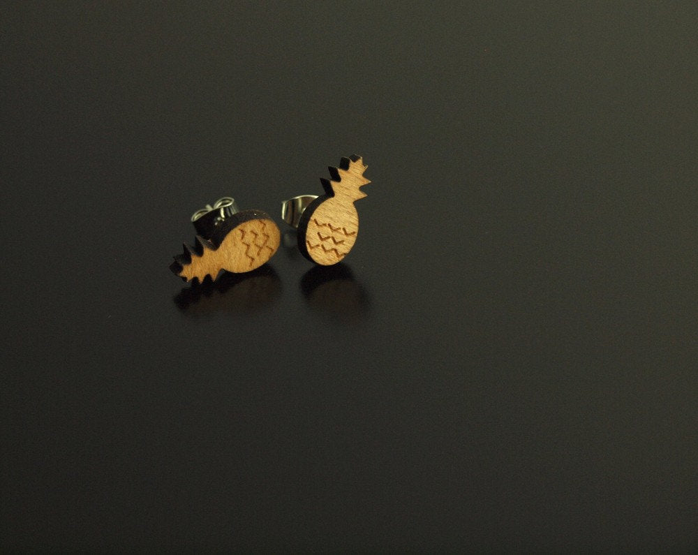 Ohrstecker Ananas Frucht Obst Holz Ohrringe