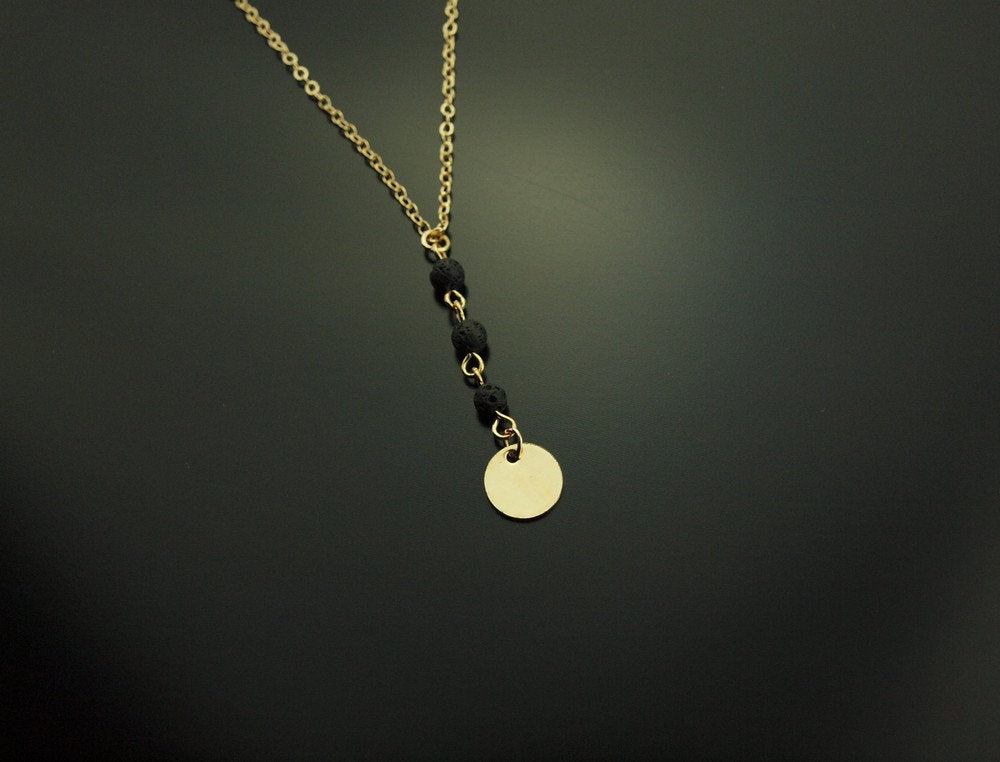 Kette Lava Perlen Kreis Scheibe golden schwarz