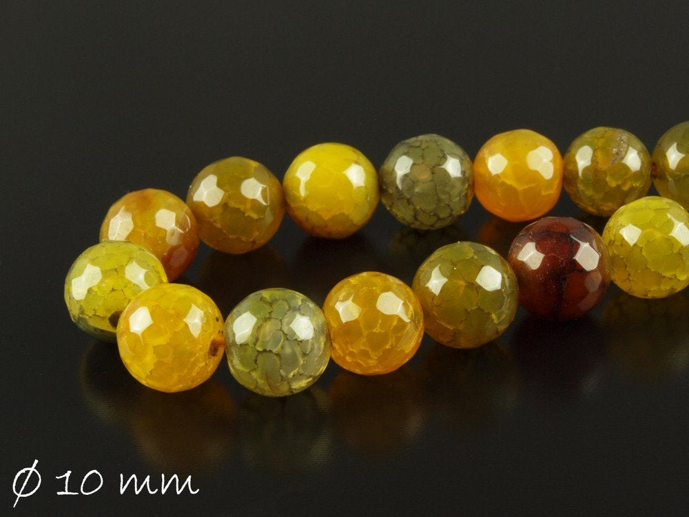 10 Stück facettierte Achatperlen, 10 mm, gelb, braun