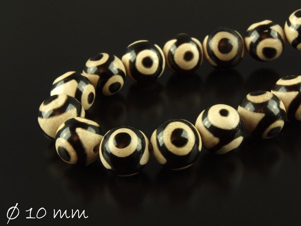 10 Stück Schwarz-weiße Achatperlen, Ø 10 mm
