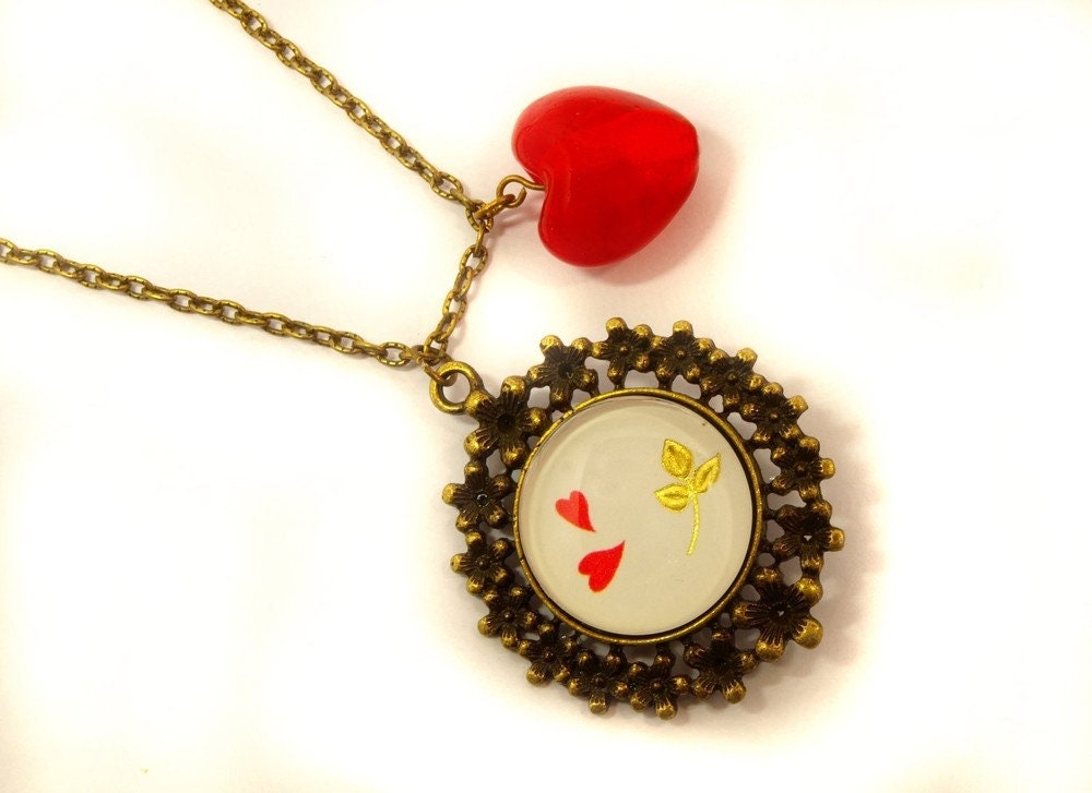 Kette Cabochon Glas Herz Liebe bronze vintage