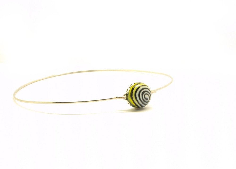 Armreif Cabochon Fimo clay Spiraldraht silbern