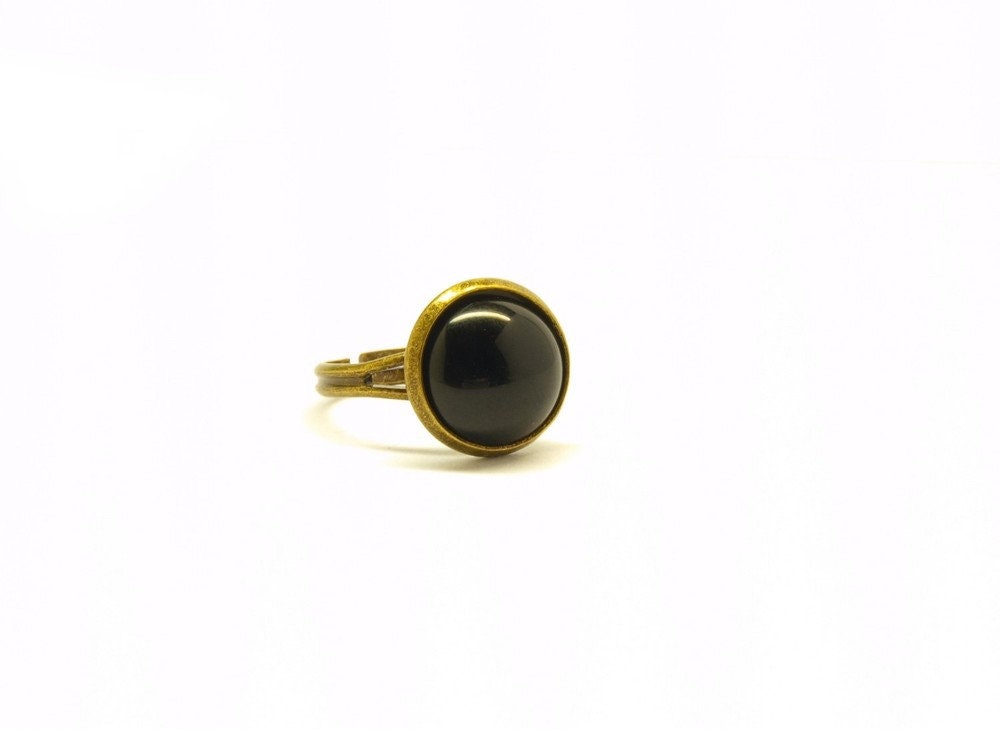 Ring Schwarzer Achat Cabochon vintage bronze