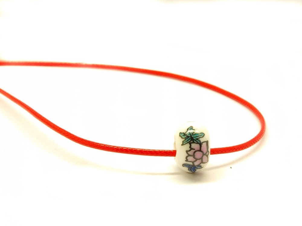 Kette Modulperle Porzellan Wachsband rot Perle