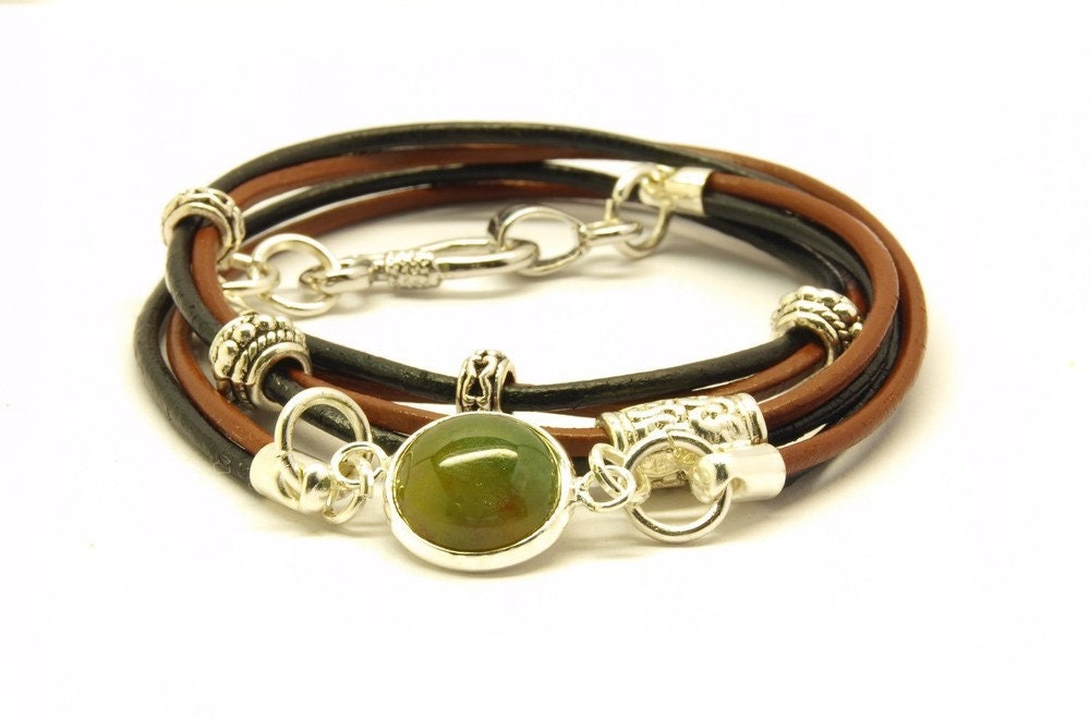 Wickelarmband Grüner Aventurin Leder Armband braun