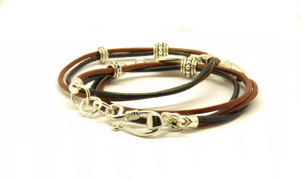 Wickelarmband Leder schwarzer Achat Armband