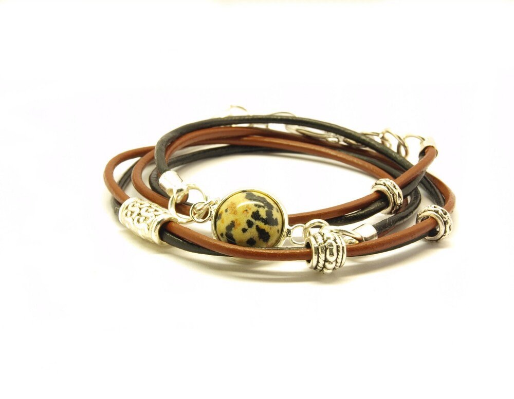 Wickelarmband Leder Dalmatiner Jasper Armband