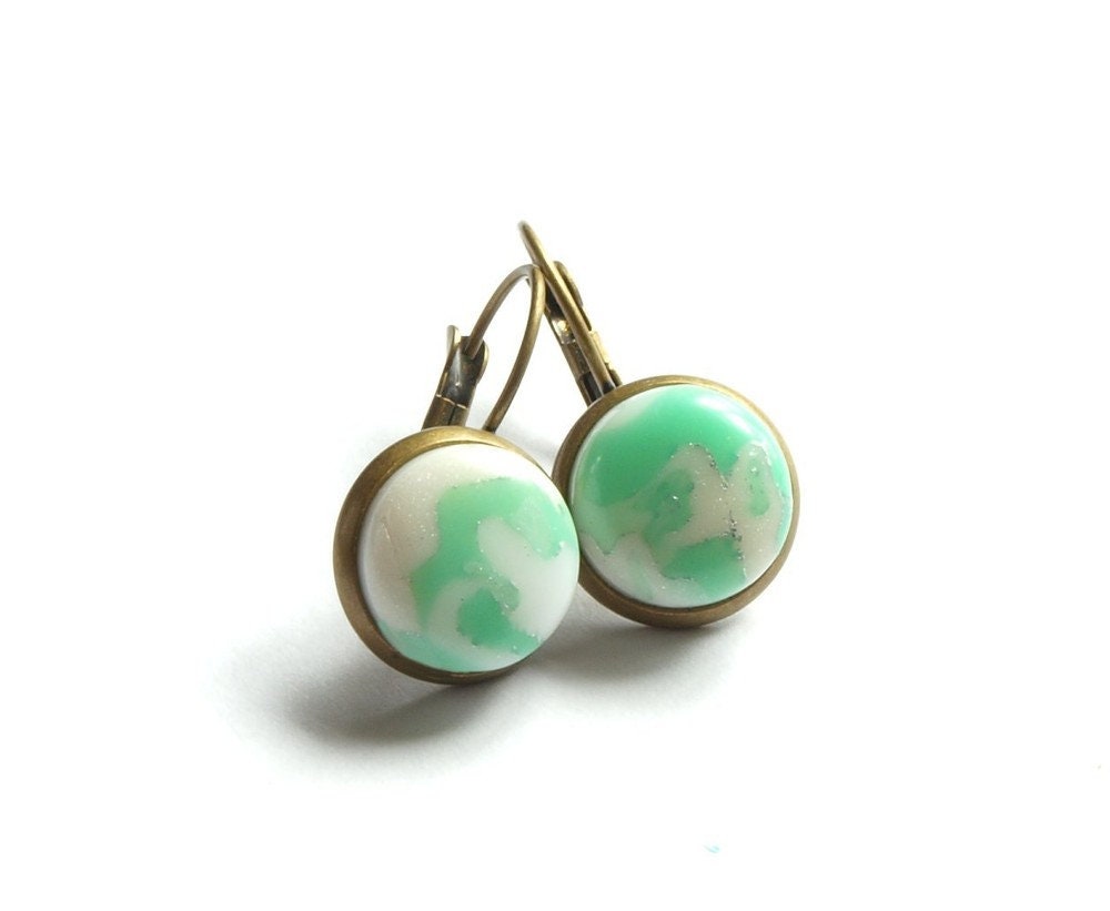 Ohrring Mokume Gane Fimo Clay Cabochon Brisur grün