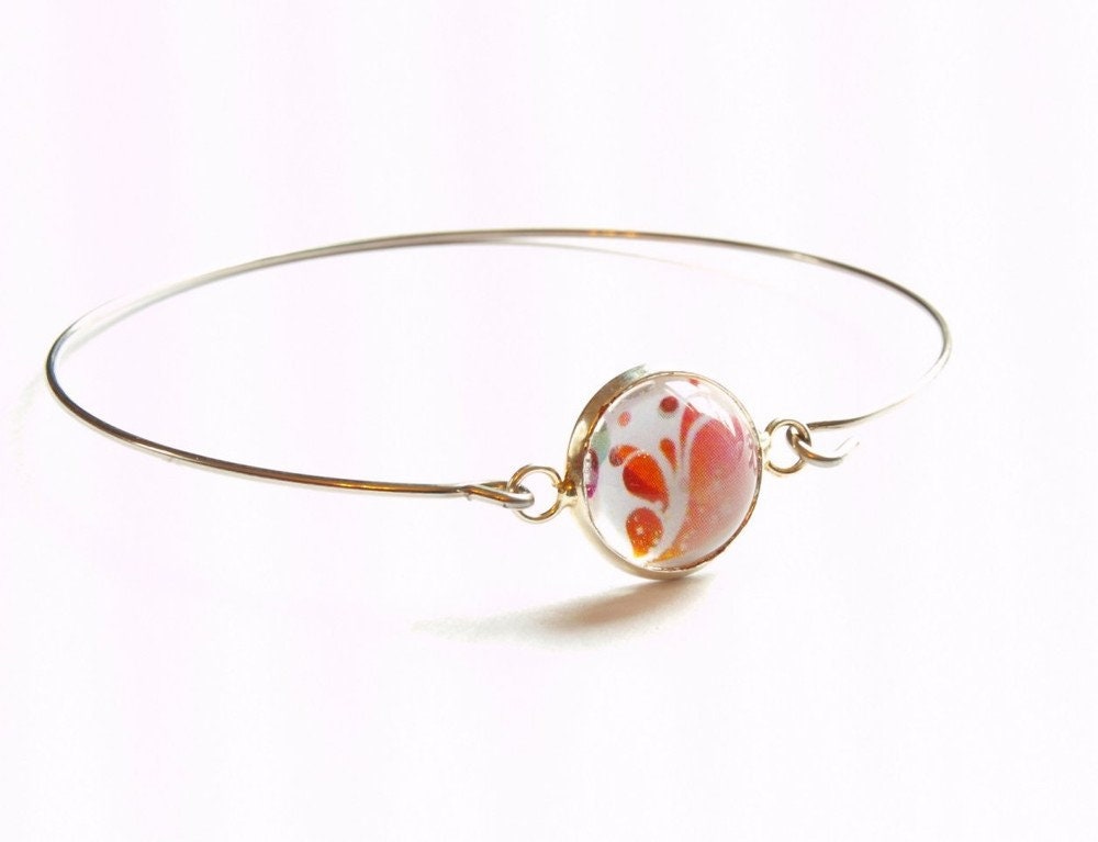 Armreif Cabochon Glas Blume Spiralreif silbern