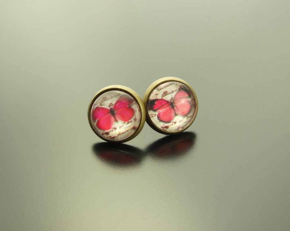 Ohrring Schmetterlinge Cabochon Glas Ohrstecker