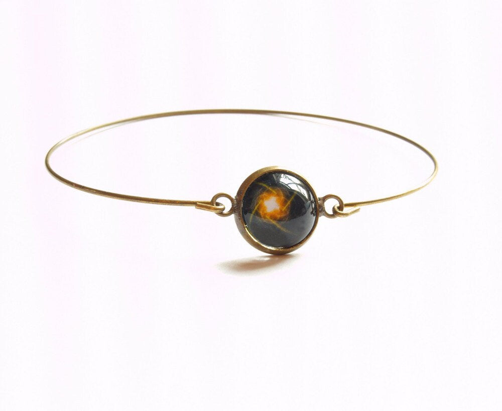Armreif Stern orange Cabochon Glas vintage bronze