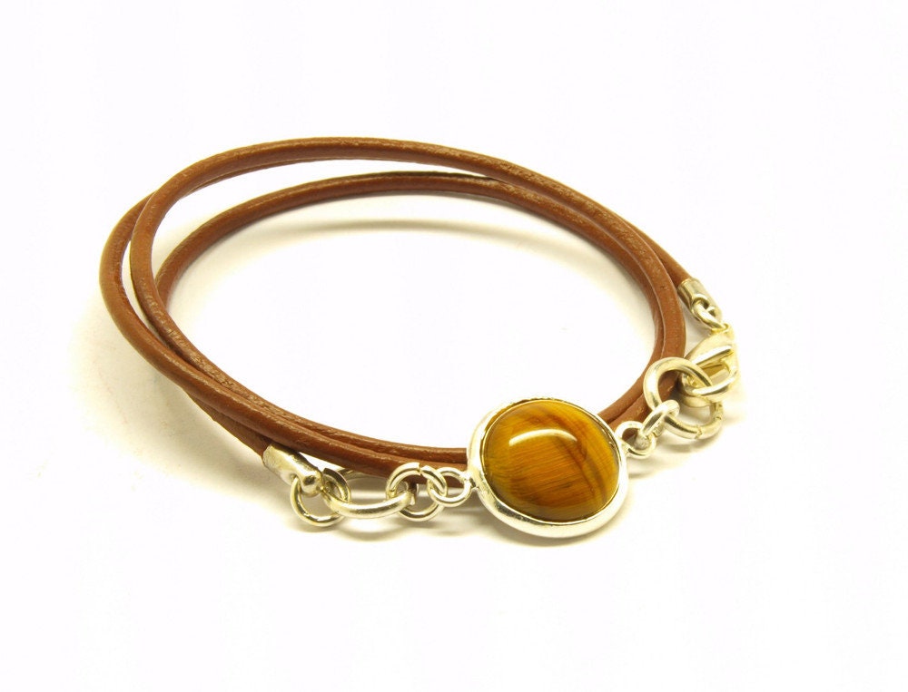 Wickelarmband Leder Cabochon Tigerauge Edel #1