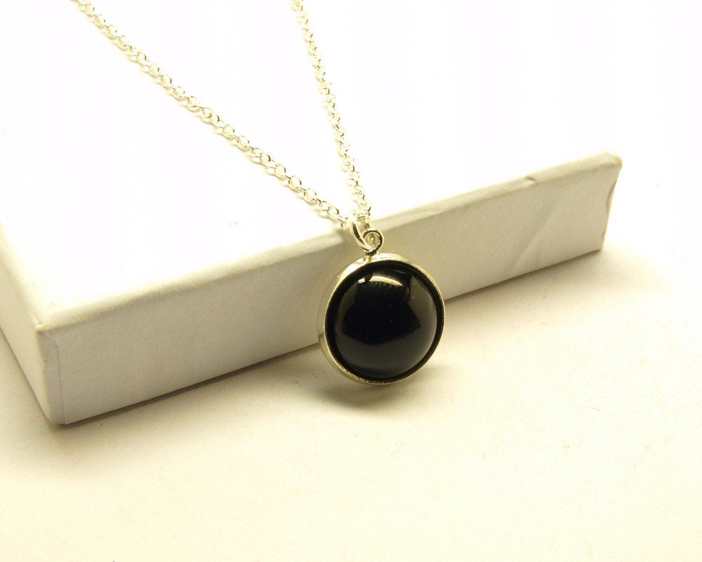 Kette schwarzer Achat Edelstein Anhänger silber #4