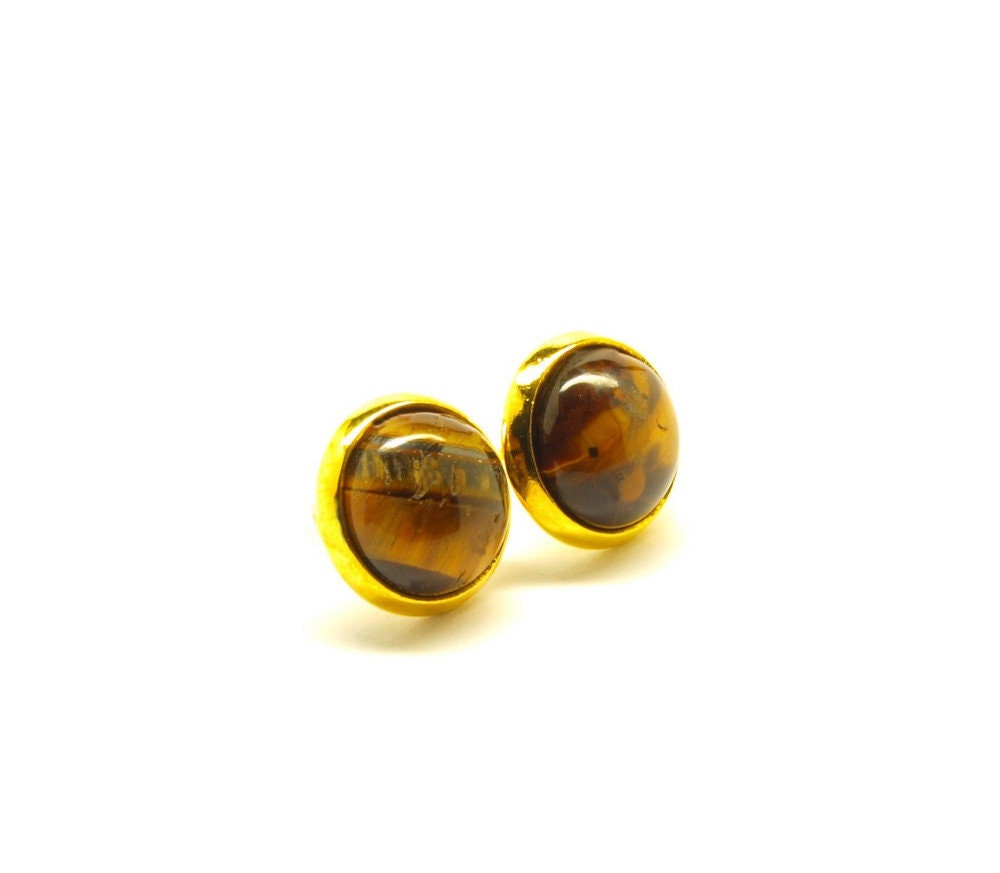 Ohrstecker Tigerauge Edelstein Cabochon 10mm gold