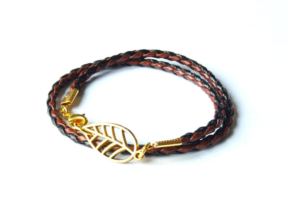 Armband Wickelarmband gold Blatt schwarz