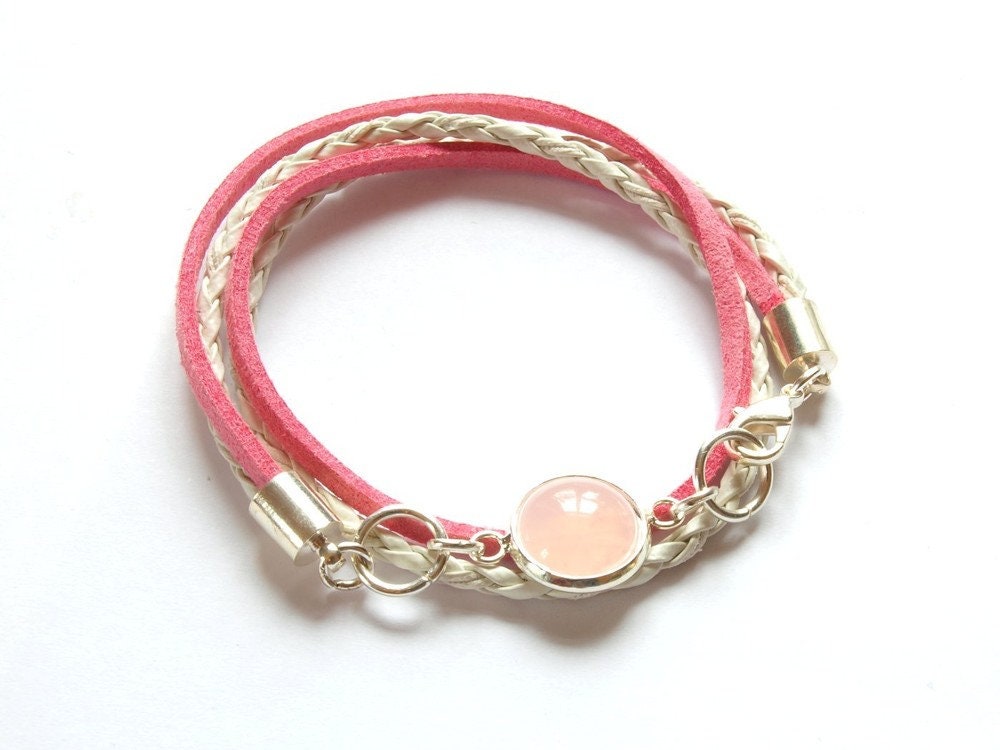 Wickelarmband Leder Rosenquarz Edelstein #4