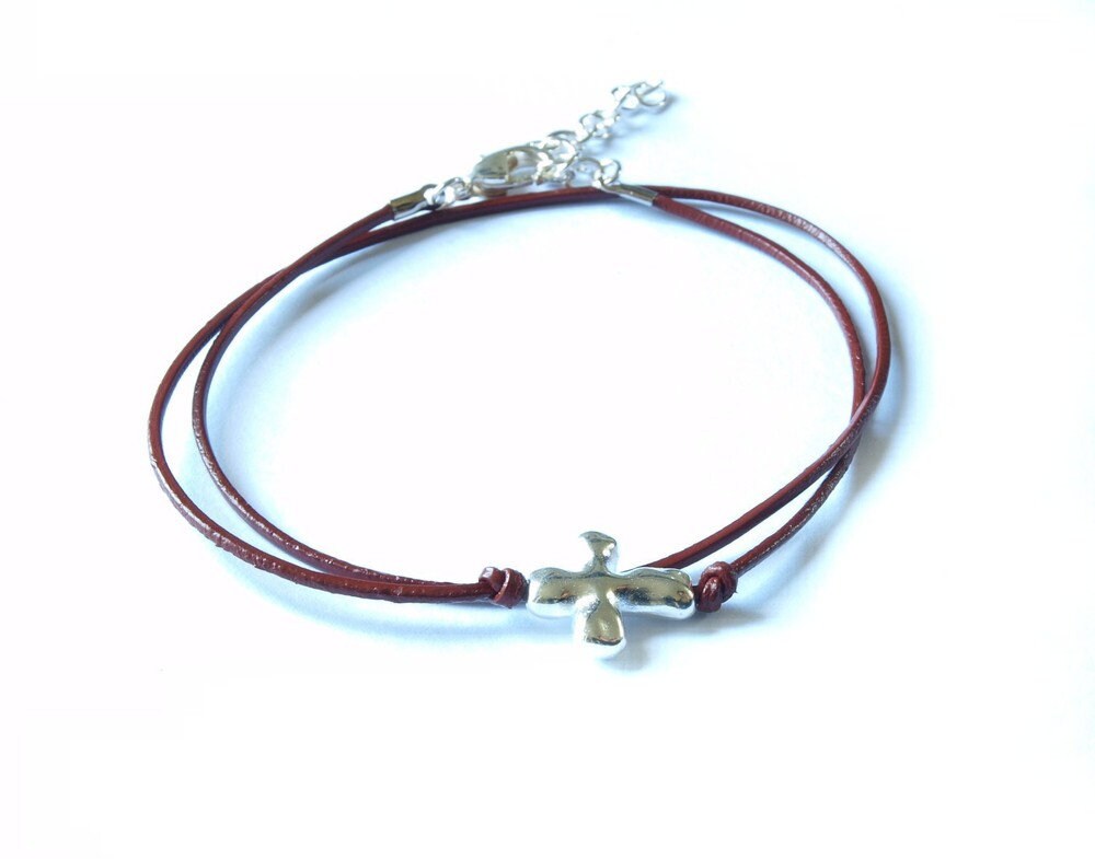 Leder Armband Kreuz Verbinder silber Wickelarmband