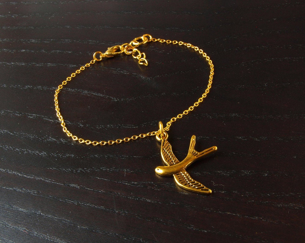 Armreifen Kette Anhänger Vogel golden Bettelkette