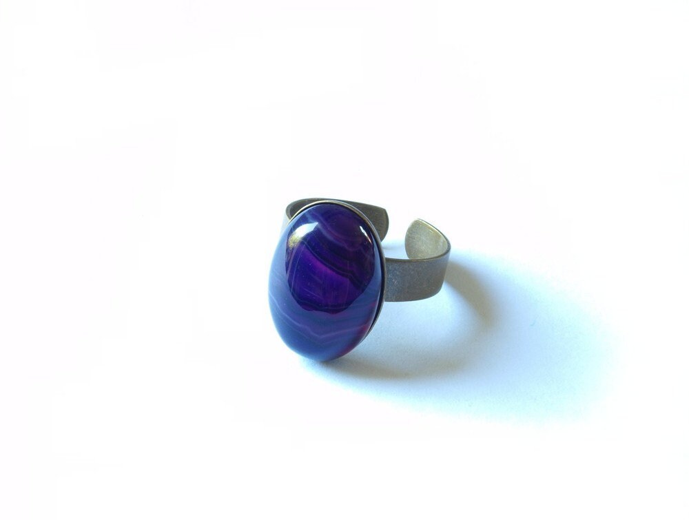 Ring Achat Cabochon vintage bronze lila groß