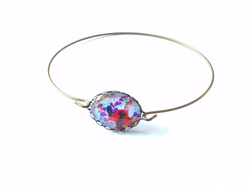 Armreif Cabochon Glas Spiralreif bronze bunt weiß