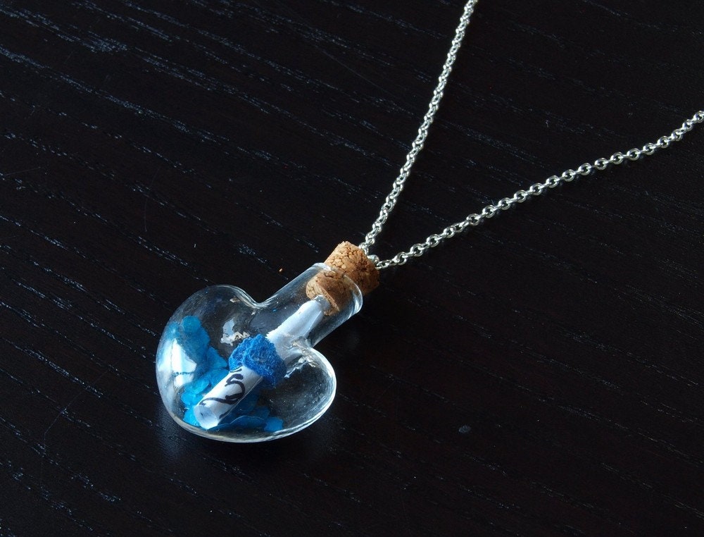 Liebesbrief echte getrocknete Blüten blau Kette