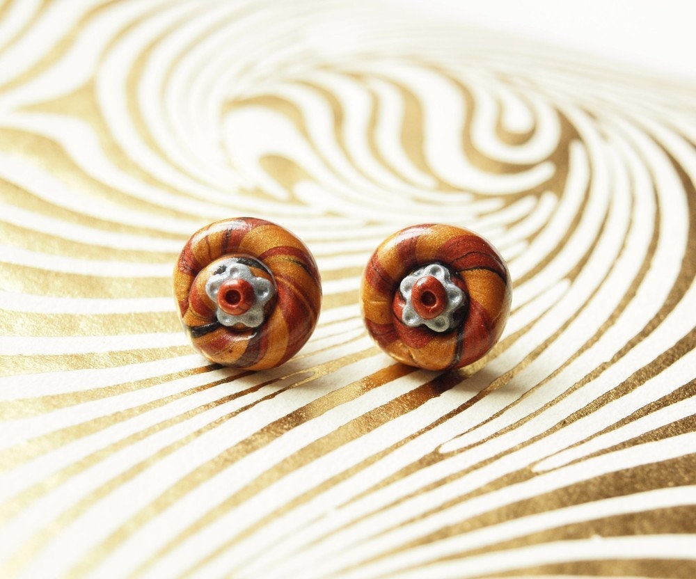 Ohrstecker Fimo Blume gold kupfer Ohrring Blüte