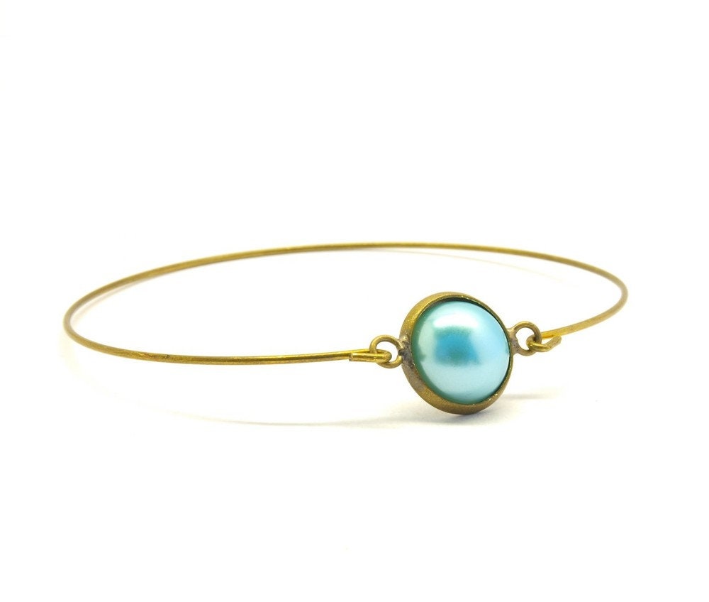 Armreif Cabochon Perlmutt Spiraldraht bronze blau