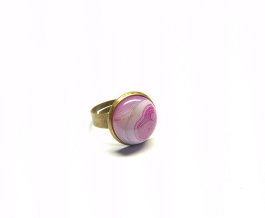 Ring Achat Cabochon vintage bronze lila rosa #1