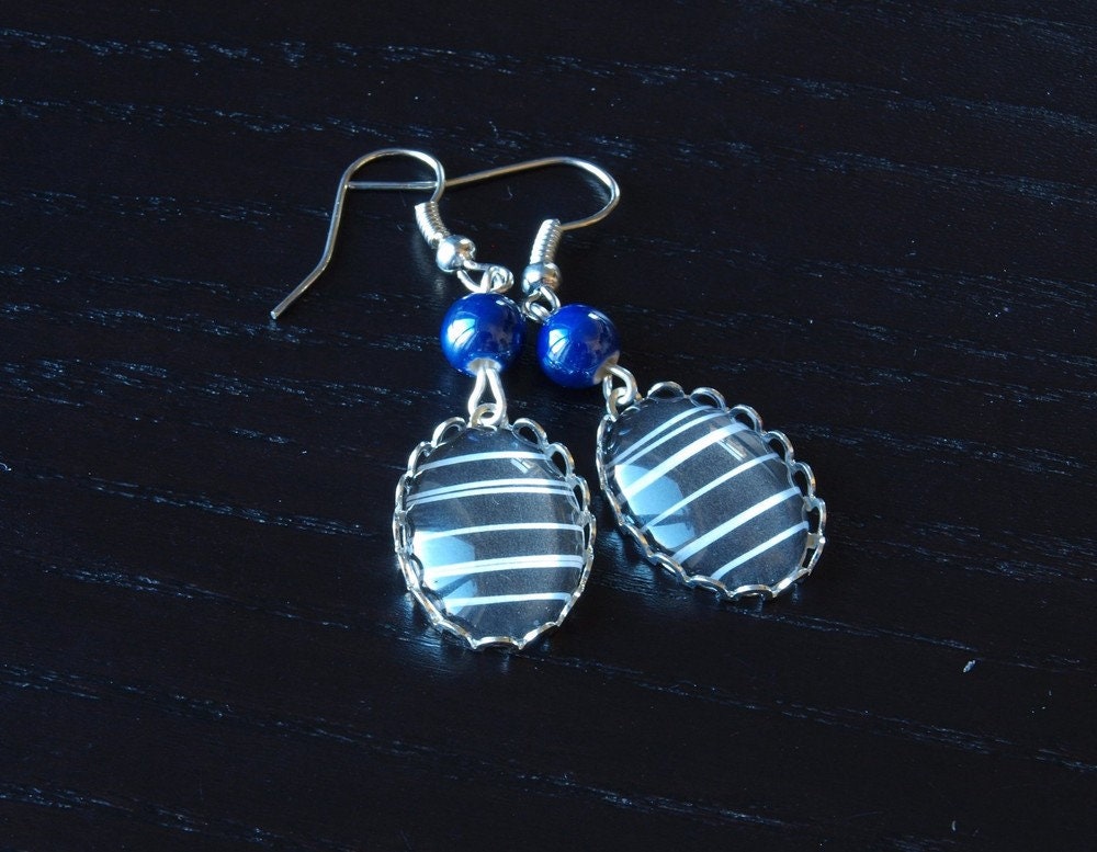 Ohrring Muster Streifen Cabochon Glas schwarz weiß