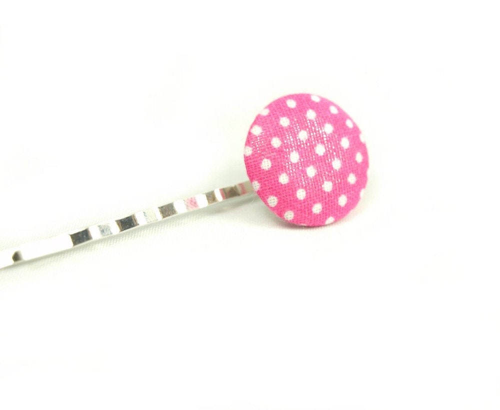 Haarklemme Knopf Stoff Punkte rosa weiß Haarnadel