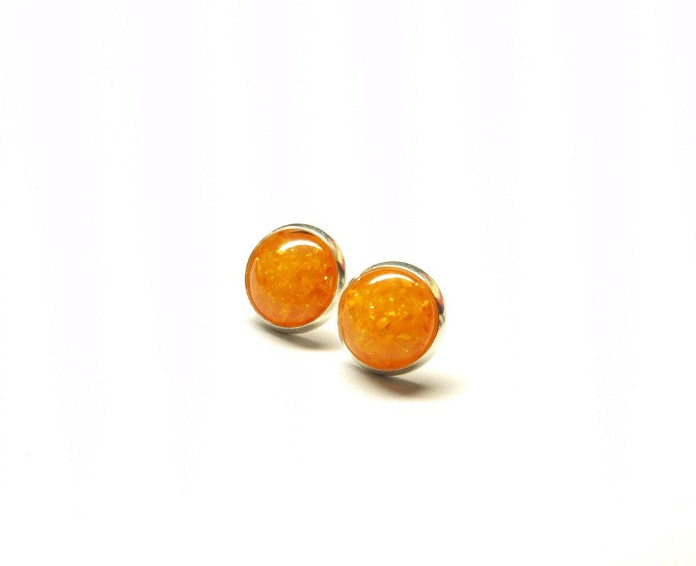 Ohrring Resin Cabochon Ohrstecker silbern orange