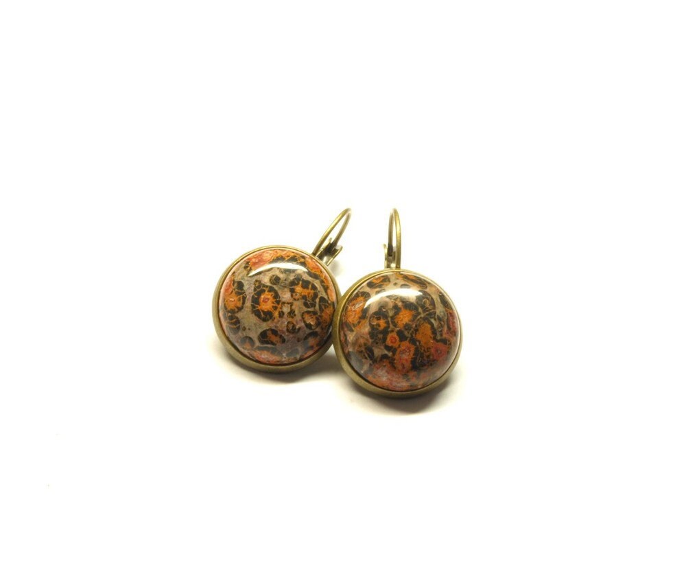 Ohrringe Leopard Skin Edelstein Cabochon bronze #3